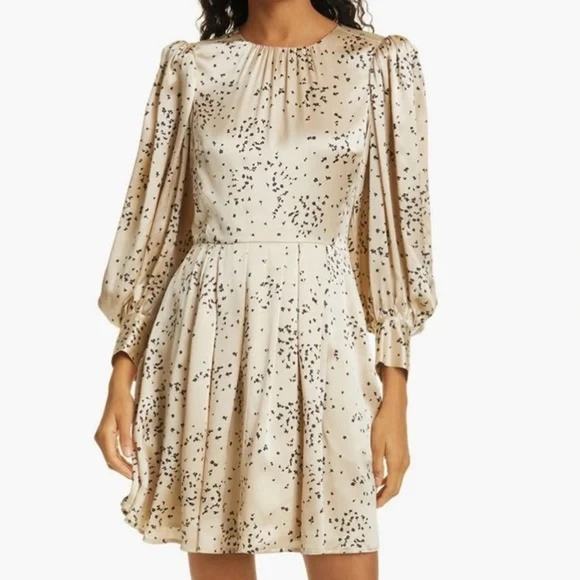 Rebecca Taylor Scattered Fleur Long Sleeve Silk Mini Dress - 4 - Gold Black